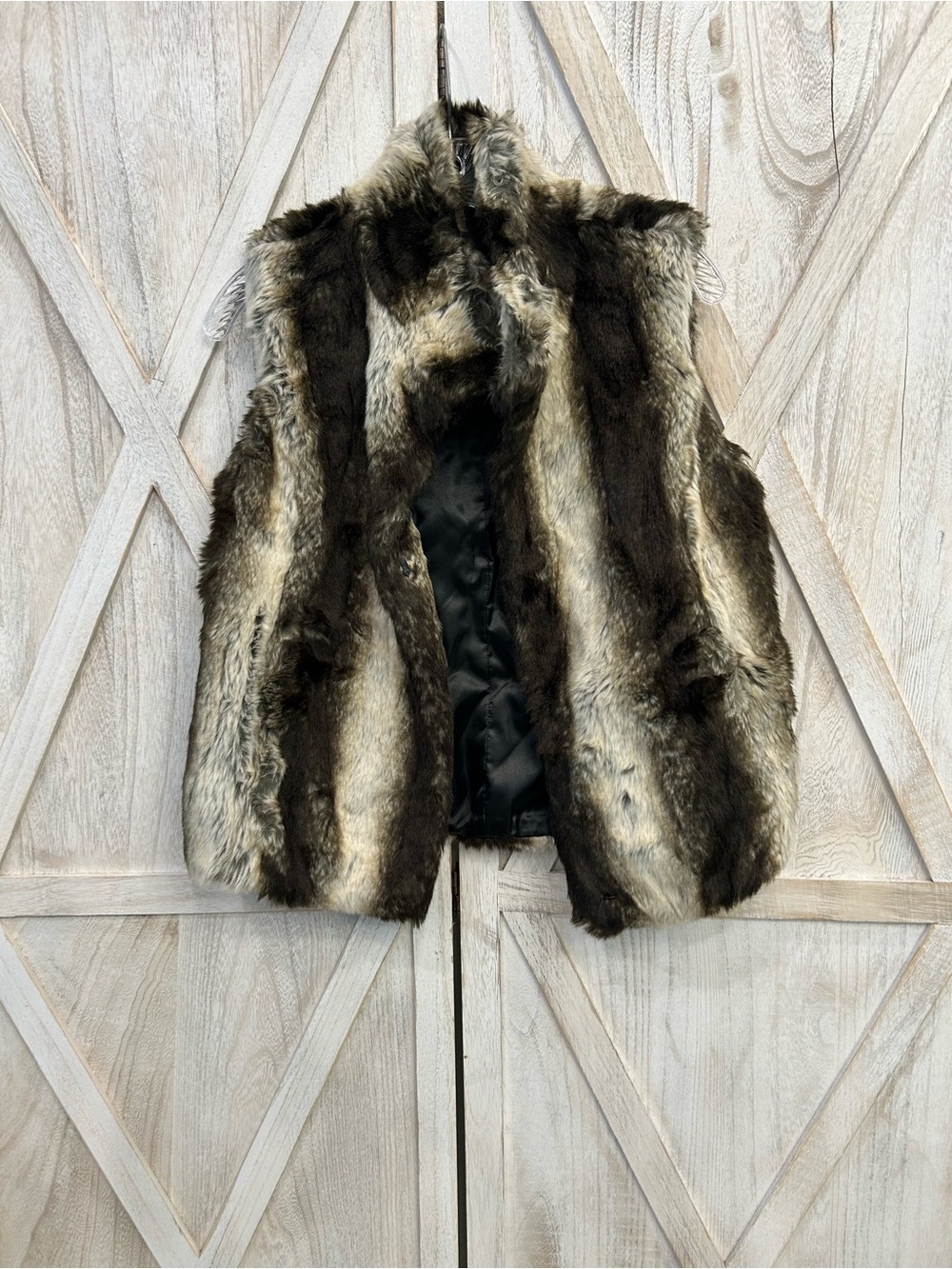 American Rag Faux Fur Vest in Brown and Cream Tones